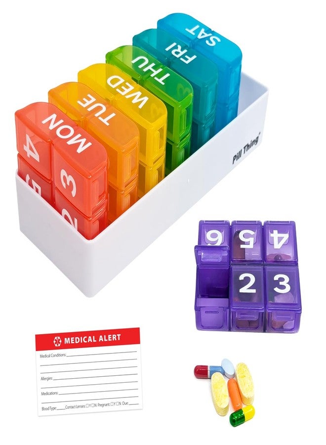 pill thing 6 Times a Day, 7 Day Large Weekly Pill Organizer with Holder Tray, Vitamin, Medicine Box, Multicolor (6X a Day - 1 Pack) - Image 1
